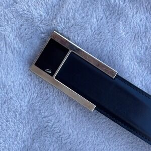 ST Dupont Paris Black Leather Belt Silver Buckle Laque Chine Made 44/110 France